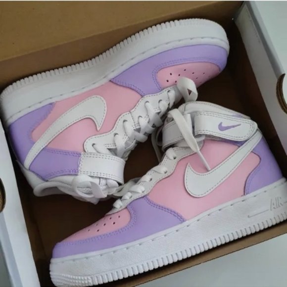 white pink and purple air force ones